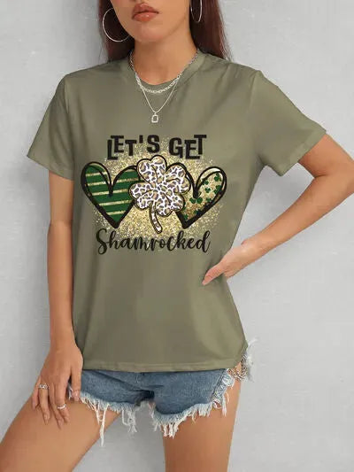 Lucky Clover Round Neck Short Sleeve T-Shirt Women's T-Shirts - Tophatter Daily Deals